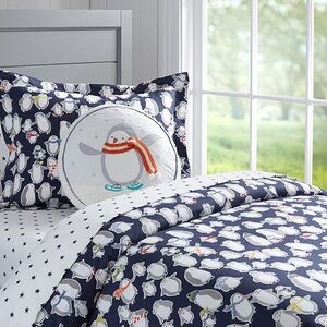 PB KIDS Penguin TWIN Duvet Cover + Sham + Throw Pillow